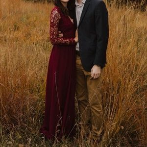 Awaken My Love Burgundy Long Sleeve Lace Maxi Dres